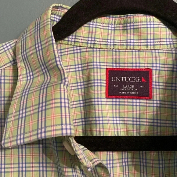 UNTICKit men’s large button down shirt - 100% cotton - green/blue plaid large - Picture 2 of 7